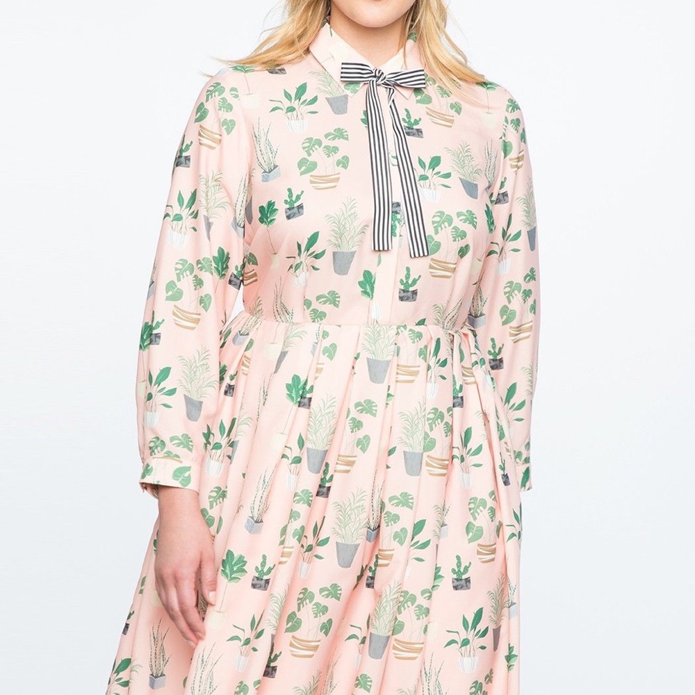 Eloquii Plant Print Long Sleeve Dress (Size 22)